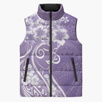 Polynesian Women's Day Sleeveless Puffer Jacket Purple Hibiscus Flowers With Polynesian Pattern LT05 Unisex Purple - Polynesian Pride