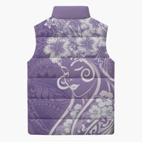 Polynesian Women's Day Sleeveless Puffer Jacket Purple Hibiscus Flowers With Polynesian Pattern LT05 - Polynesian Pride