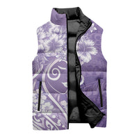 Polynesian Women's Day Sleeveless Puffer Jacket Purple Hibiscus Flowers With Polynesian Pattern LT05 - Polynesian Pride