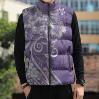 Polynesian Women's Day Sleeveless Puffer Jacket Purple Hibiscus Flowers With Polynesian Pattern LT05 - Polynesian Pride
