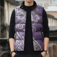 Polynesian Women's Day Sleeveless Puffer Jacket Purple Hibiscus Flowers With Polynesian Pattern LT05 - Polynesian Pride