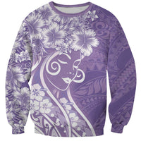 Polynesian Women's Day Sweatshirt Purple Hibiscus Flowers With Polynesian Pattern LT05 Unisex Purple - Polynesian Pride