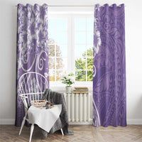 Polynesian Women's Day Window Curtain Purple Hibiscus Flowers With Polynesian Pattern