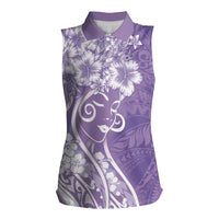 Polynesian Women's Day Women Sleeveless Polo Shirt Purple Hibiscus Flowers With Polynesian Pattern LT05 Female Purple - Polynesian Pride