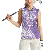 Polynesian Women's Day Women Sleeveless Polo Shirt Purple Hibiscus Flowers With Polynesian Pattern LT05 - Polynesian Pride