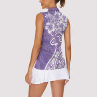 Polynesian Women's Day Women Sleeveless Polo Shirt Purple Hibiscus Flowers With Polynesian Pattern LT05 - Polynesian Pride