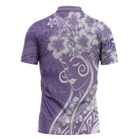 Polynesian Women's Day Zipper Polo Shirt Purple Hibiscus Flowers With Polynesian Pattern LT05 - Polynesian Pride