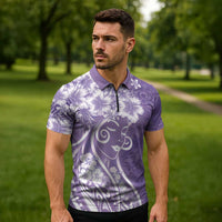Polynesian Women's Day Zipper Polo Shirt Purple Hibiscus Flowers With Polynesian Pattern LT05 - Polynesian Pride