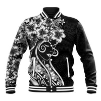 Polynesian Women's Day Baseball Jacket Black Hibiscus Flowers With Polynesian Pattern LT05 Unisex Black - Polynesian Pride