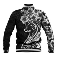 Polynesian Women's Day Baseball Jacket Black Hibiscus Flowers With Polynesian Pattern LT05 - Polynesian Pride