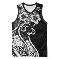 Polynesian Women's Day Basketball Jersey Black Hibiscus Flowers With Polynesian Pattern LT05 Unisex Black - Polynesian Pride