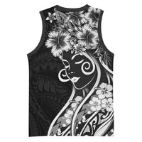 Polynesian Women's Day Basketball Jersey Black Hibiscus Flowers With Polynesian Pattern LT05 - Polynesian Pride