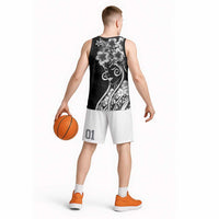 Polynesian Women's Day Basketball Jersey Black Hibiscus Flowers With Polynesian Pattern LT05 - Polynesian Pride