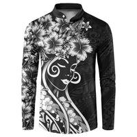 Polynesian Women's Day Button Sweatshirt Black Hibiscus Flowers With Polynesian Pattern LT05 Black - Polynesian Pride