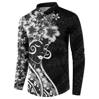 Polynesian Women's Day Button Sweatshirt Black Hibiscus Flowers With Polynesian Pattern LT05 - Polynesian Pride