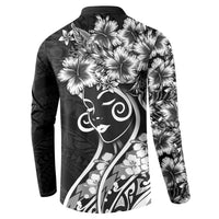Polynesian Women's Day Button Sweatshirt Black Hibiscus Flowers With Polynesian Pattern LT05 - Polynesian Pride
