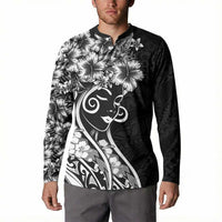 Polynesian Women's Day Button Sweatshirt Black Hibiscus Flowers With Polynesian Pattern LT05 - Polynesian Pride