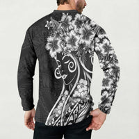 Polynesian Women's Day Button Sweatshirt Black Hibiscus Flowers With Polynesian Pattern LT05 - Polynesian Pride