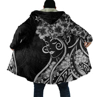 Polynesian Women's Day Cloak Black Hibiscus Flowers With Polynesian Pattern LT05 - Polynesian Pride