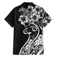 Polynesian Women's Day Family Matching Short Sleeve Bodycon Dress and Hawaiian Shirt Black Hibiscus Flowers With Polynesian Pattern