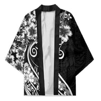 Polynesian Women's Day Kimono Black Hibiscus Flowers With Polynesian Pattern LT05 Unisex Black - Polynesian Pride