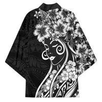 Polynesian Women's Day Kimono Black Hibiscus Flowers With Polynesian Pattern LT05 - Polynesian Pride