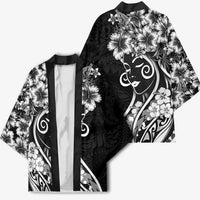 Polynesian Women's Day Kimono Black Hibiscus Flowers With Polynesian Pattern LT05 - Polynesian Pride