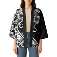 Polynesian Women's Day Kimono Black Hibiscus Flowers With Polynesian Pattern LT05 - Polynesian Pride