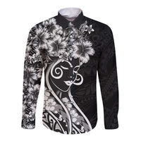 Polynesian Women's Day Long Sleeve Button Shirt Black Hibiscus Flowers With Polynesian Pattern LT05 Unisex Black - Polynesian Pride