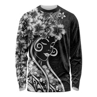 Polynesian Women's Day Long Sleeve Shirt Black Hibiscus Flowers With Polynesian Pattern LT05 Unisex Black - Polynesian Pride