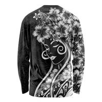Polynesian Women's Day Long Sleeve Shirt Black Hibiscus Flowers With Polynesian Pattern LT05 - Polynesian Pride