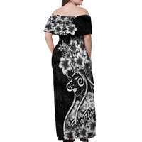 Polynesian Women's Day Off Shoulder Maxi Dress Black Hibiscus Flowers With Polynesian Pattern LT05 - Polynesian Pride