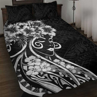 Polynesian Women's Day Quilt Bed Set Black Hibiscus Flowers With Polynesian Pattern LT05 Black - Polynesian Pride