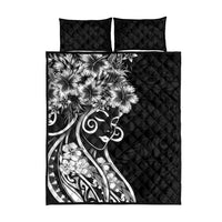 Polynesian Women's Day Quilt Bed Set Black Hibiscus Flowers With Polynesian Pattern LT05 - Polynesian Pride