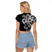 Polynesian Women's Day Raglan Cropped T Shirt Black Hibiscus Flowers With Polynesian Pattern LT05 - Polynesian Pride