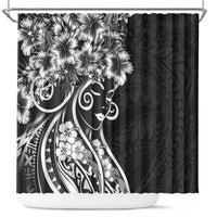 Polynesian Women's Day Shower Curtain Black Hibiscus Flowers With Polynesian Pattern