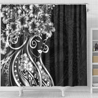 Polynesian Women's Day Shower Curtain Black Hibiscus Flowers With Polynesian Pattern