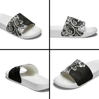 Polynesian Women's Day Slide Sandals Black Hibiscus Flowers With Polynesian Pattern