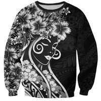 Polynesian Women's Day Sweatshirt Black Hibiscus Flowers With Polynesian Pattern LT05 Unisex Black - Polynesian Pride