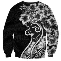 Polynesian Women's Day Sweatshirt Black Hibiscus Flowers With Polynesian Pattern LT05 - Polynesian Pride