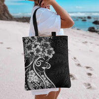 Polynesian Women's Day Tote Bag Black Hibiscus Flowers With Polynesian Pattern