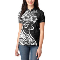 Polynesian Women's Day Women Polo Shirt Black Hibiscus Flowers With Polynesian Pattern LT05 - Polynesian Pride