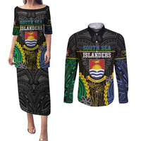 Personalised South Sea Islanders And Gilbert Islands Couples Matching Puletasi and Long Sleeve Button Shirt Kanakas Polynesian Pattern LT05 Black - Polynesian Pride