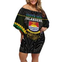 Personalised South Sea Islanders And Gilbert Islands Off Shoulder Short Dress Kanakas Polynesian Pattern LT05 Women Black - Polynesian Pride