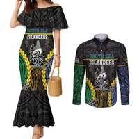 Personalised South Sea Islanders And New Caledonia Couples Matching Mermaid Dress and Long Sleeve Button Shirt Kanakas Polynesian Pattern LT05 Black - Polynesian Pride