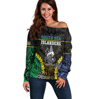 Personalised South Sea Islanders And New Caledonia Off Shoulder Sweater Kanakas Polynesian Pattern LT05 Women Black - Polynesian Pride