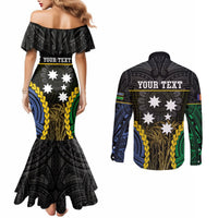 Personalised South Sea Islanders And New Ireland Couples Matching Mermaid Dress and Long Sleeve Button Shirt Kanakas Polynesian Pattern LT05 - Polynesian Pride
