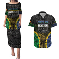 Personalised South Sea Islanders And New Ireland Couples Matching Puletasi and Hawaiian Shirt Kanakas Polynesian Pattern LT05 Black - Polynesian Pride