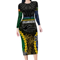 Personalised South Sea Islanders And New Ireland Long Sleeve Bodycon Dress Kanakas Polynesian Pattern