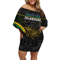 Personalised South Sea Islanders And New Ireland Off Shoulder Short Dress Kanakas Polynesian Pattern LT05 Women Black - Polynesian Pride